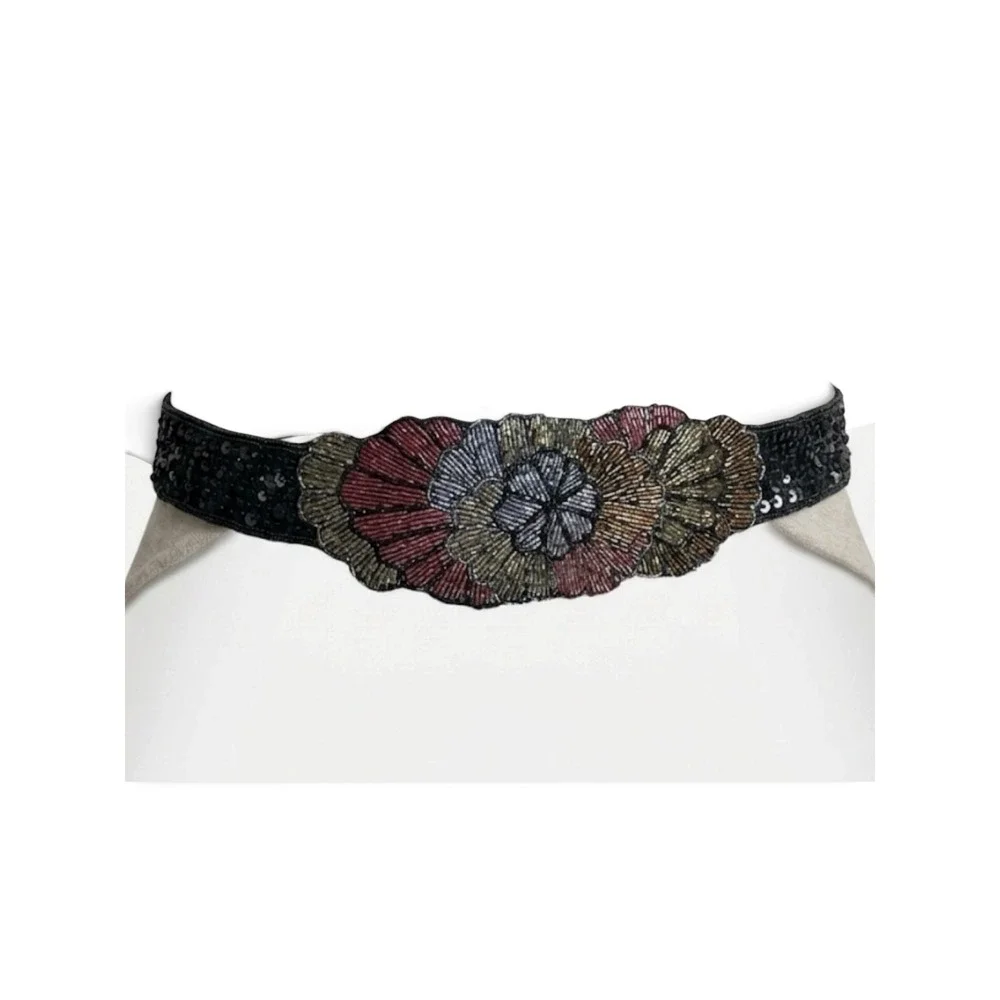 Milor beaded & sequin medallion cummerbund belt handmade statement art deco VTG
